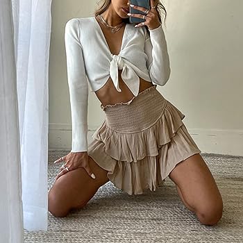 Womens Pleated Mini Skirt High Waisted Skorts Ruffle Summer